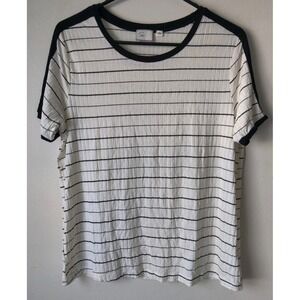 Anthropologie Postmark Top Women's White/Black Stripe Ribbed Short Sleeve Size M